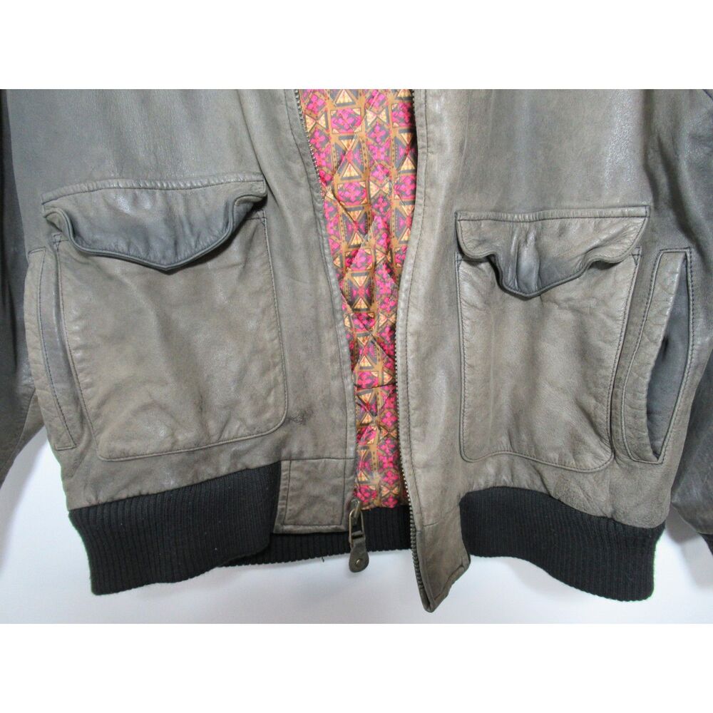 Hunt Club A-2 Style Gray Leather Bomber Jacket Men's Size Medium Vintage - Picture 7 of 9